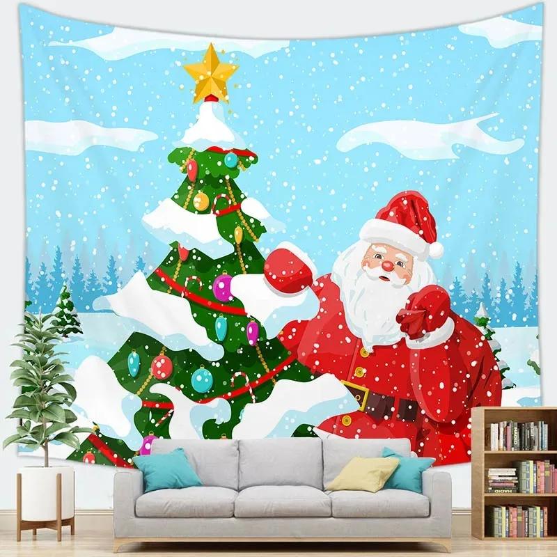 Christmas Cartoon Santa Claus Tapestry Bedroom Living Room Home Christmas Decoration Tapestry