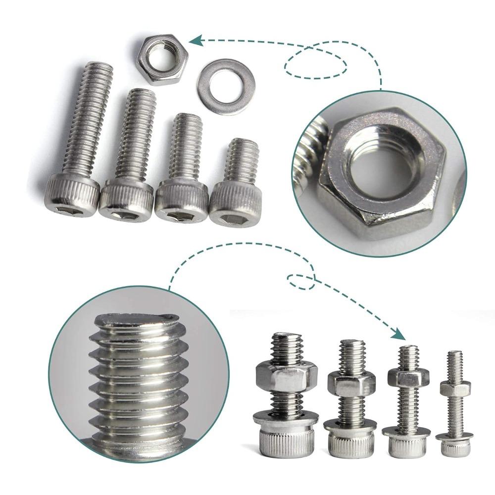 360-piece set of stainless steel hex bolts and nuts, M4 and M5, lengths 8mm, 12mm, 16mm, and 20mm.