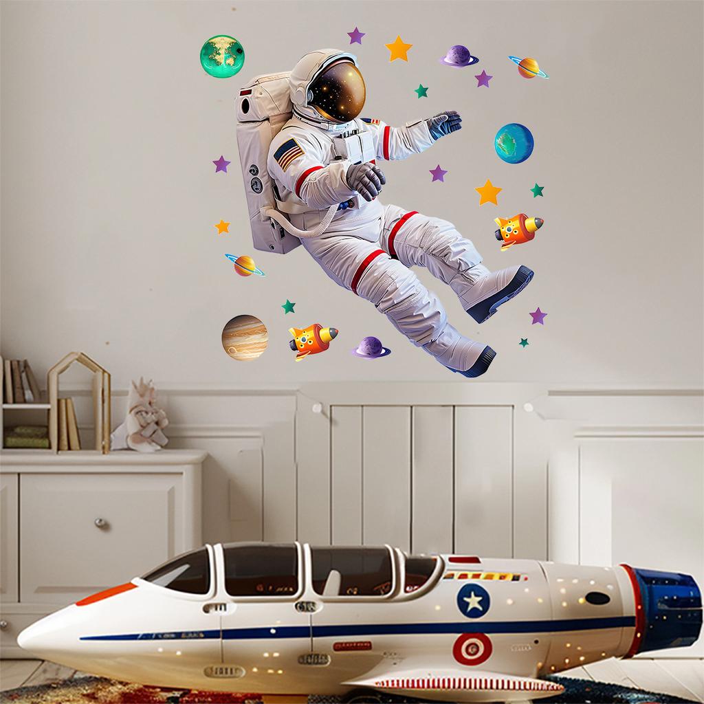 Astronaut und Stern Wandaufkleber Selbstklebende Weltraum-Themen Abziehbilder für Kinderzimmer Klassenzimmer Kinderzimmer Dekoration