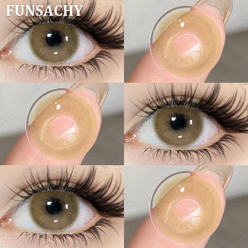 FUNSACHY 1 Pair Natural Brown Contact Lenses for Eyes Beautiful Pupils for Makeup Cosmetics Brown Color Lenses Gray Softlens