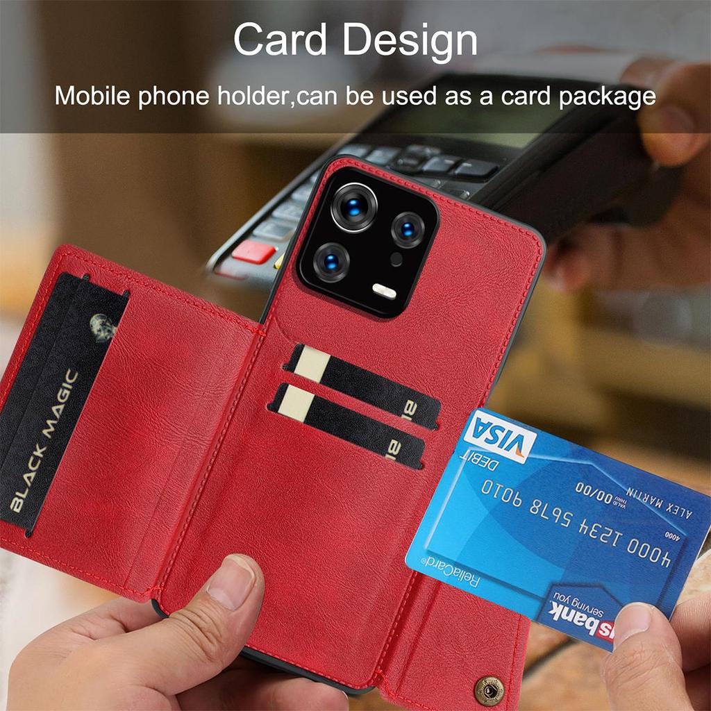 PU Leather Wallet Phone Case for Xiaomi 13 Pro,13 Multiple Card Slots Dual Metal Button Closure Shockproof Full‑Body Protective Cover