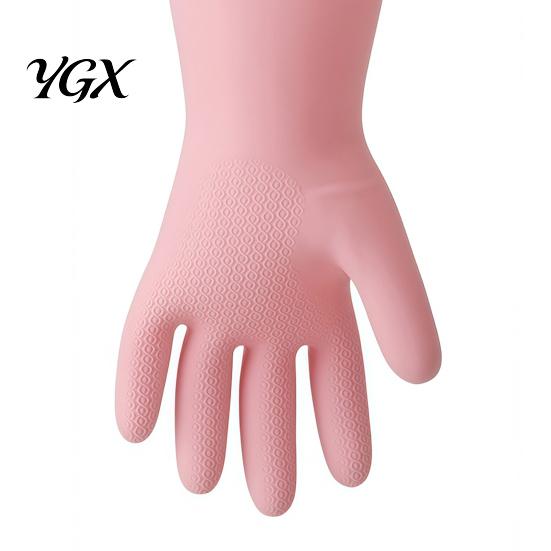 Wear Resistant Dish Gloves with Velvet Long Sleeves Dishwashing Gloves, Thick Fleece Lining Non-Slip Silicone Cleaning Thickened Winter Reusable