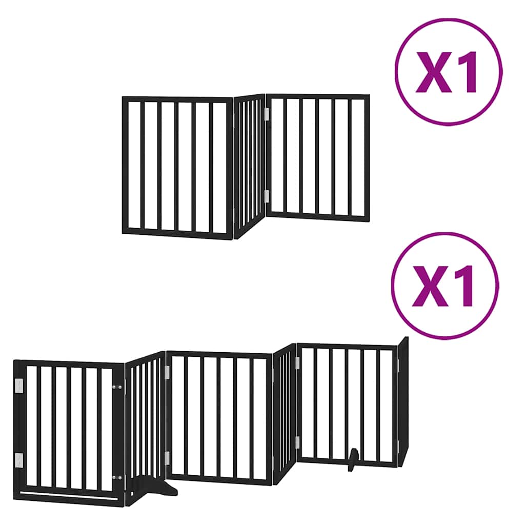 9 Piece Dog Gate with Door Foldable Black 450 cm Poplar Wood