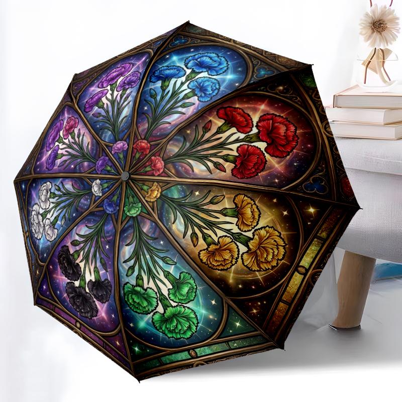 

1pc Sturdy 8-Bone Auto Umbrella, Starry Cosmic Wolf Umbrella, Digital Printed, Foldable Umbrella for On-the-Go Outdoor Use