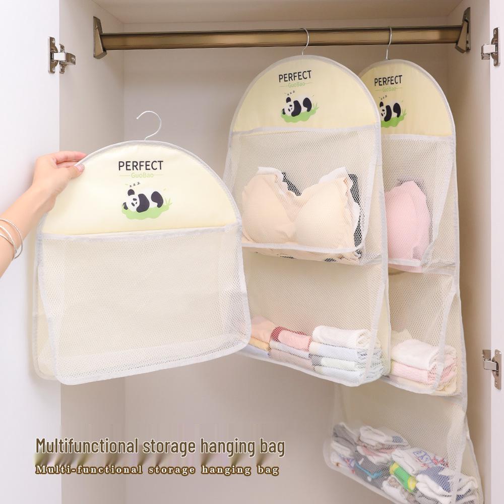 Panda Hanging Mesh Bag for Underwear and Sock Storage - Wall-Mounted Wardrobe Door Organizer