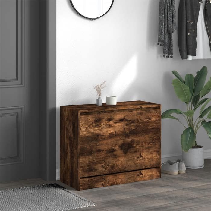 VidaXL Shoe Cabinet Smoked Oak 80x34x63 Cm Engineered Wood 839963