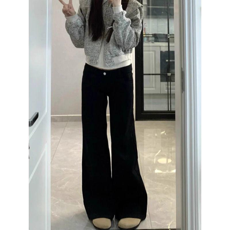 Plus Size Black Micro-Flare Jeans with Velvet Lining for Women - Elastic Wide-Leg Slimming Pants for Autumn/Winter