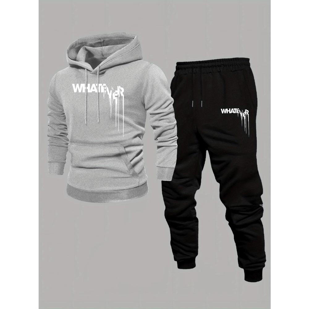

Men s New Cool Letter Fashion Printed Hooded Sweatshirt and Casual Sportswear Two Piece Set, Suitable for Spring and Autumn Seasons S