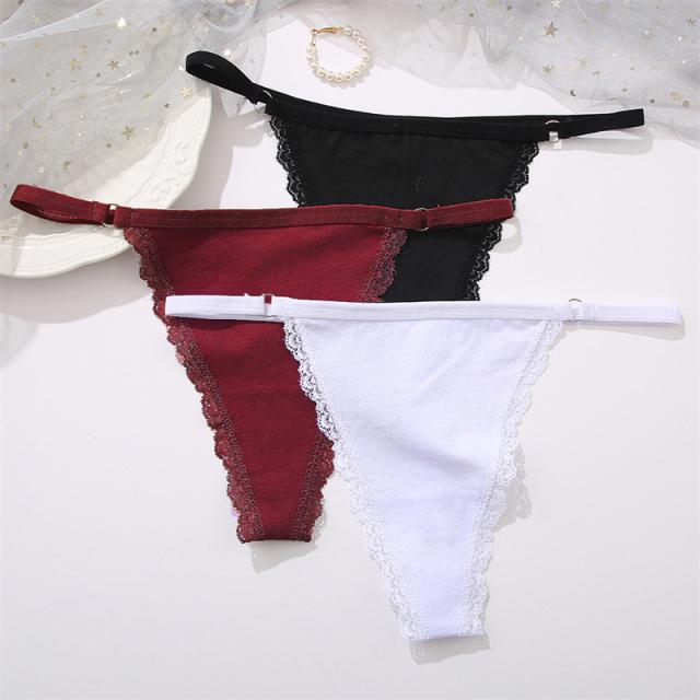 FINETOO 3Pcs/set Women's Cotton Thongs Lace Low Waist G-string Underwear S-L Ladies T-Back Underpants Girls Panties Lingerie New