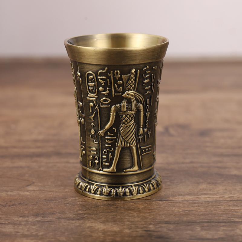 Metal Vintage Egyptian Wine Glass Liquor Cocktail Whiskey Wine Bar Cup Pharaoh King Tut Carved Goblet Water Cup Creative Small