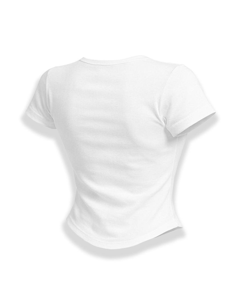 LIKE THE MOST Round Hem Slimline Stretch Short Sleeve T-Shirt_White