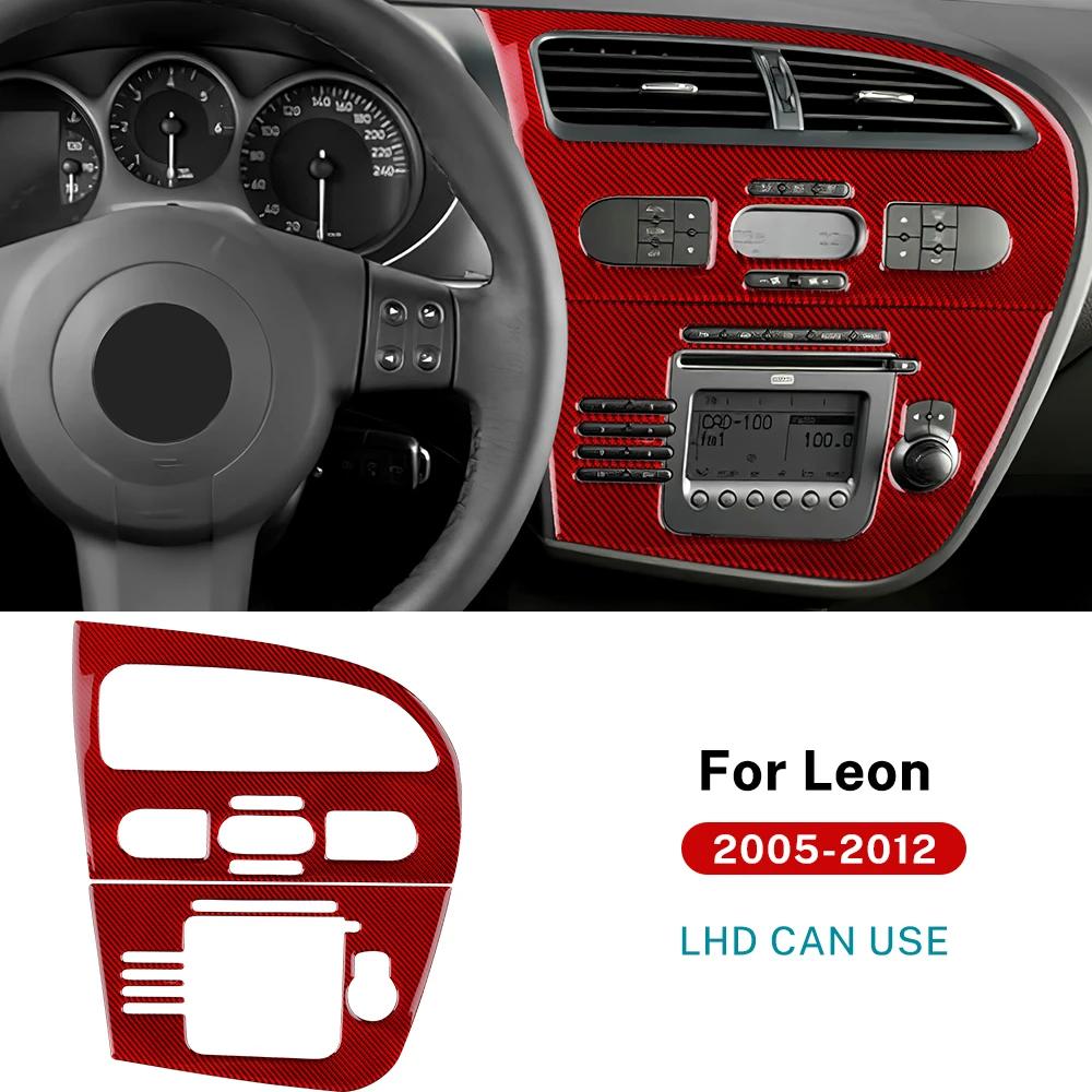 

For Seat Leon 2005 2006 2007 2008 2009 2010 2011 2012 Real Soft Carbon Fiber LHD Car Central Control Panel Sticker Accessories Red Carbon