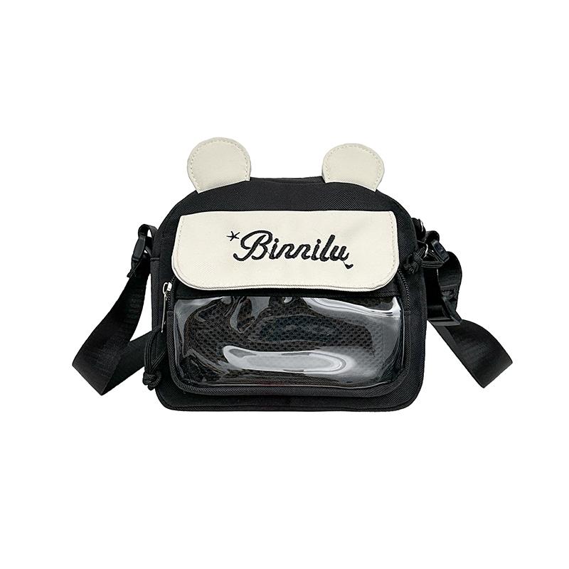 

Japanese Style Kawaii Bear Girls Ita Crossbody Messenger Bag Clear Window Pins Display Female Small Itabag Cell Phone Purse чёрный