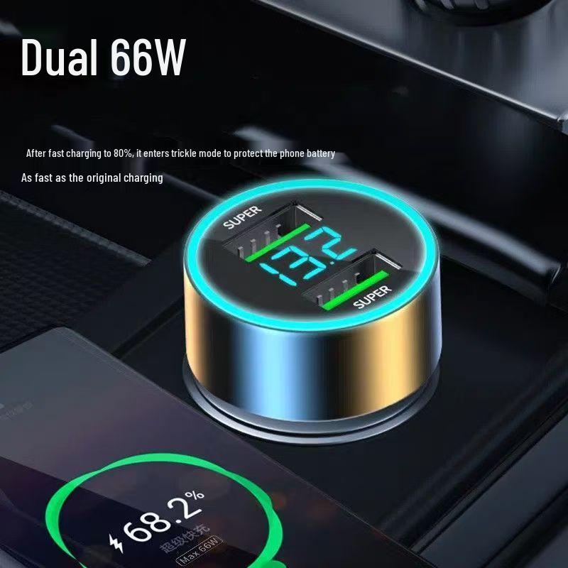120W Dual Flash Car Charger with Digital Voltage Display for Super Fast Mobile Charging