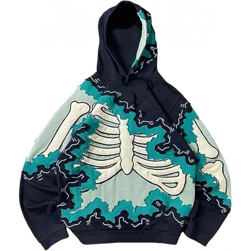 Amerikan Punk Kurukafa 3D Baskılı Kısa Kapüşonlu Sweatshirt Bol Kesim Erkek Kadın Sokak Giyimi