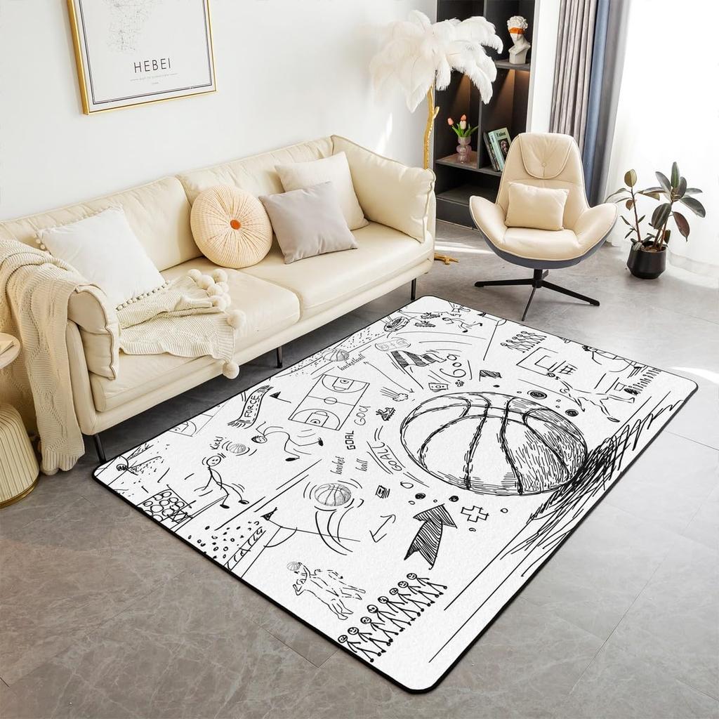 Erosebridal Baseball Area Rug 3x5, Ball Sports Rectangular Carpet for Living Room Bedroom, Vintage Laces Games Printed Kids Girls Washable I