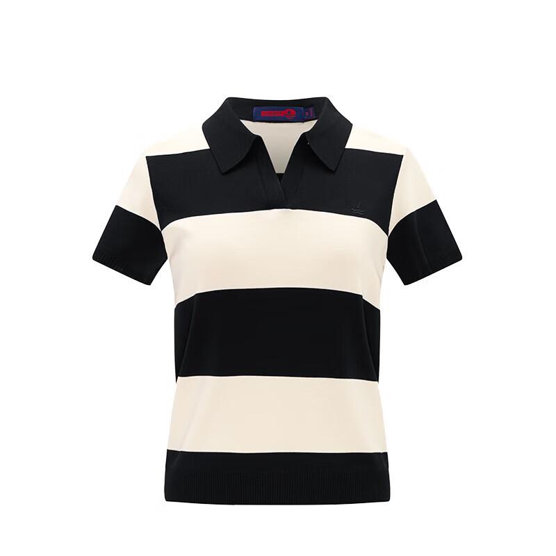Navigare Women's Striped Short Sleeve Polo Knit Top
