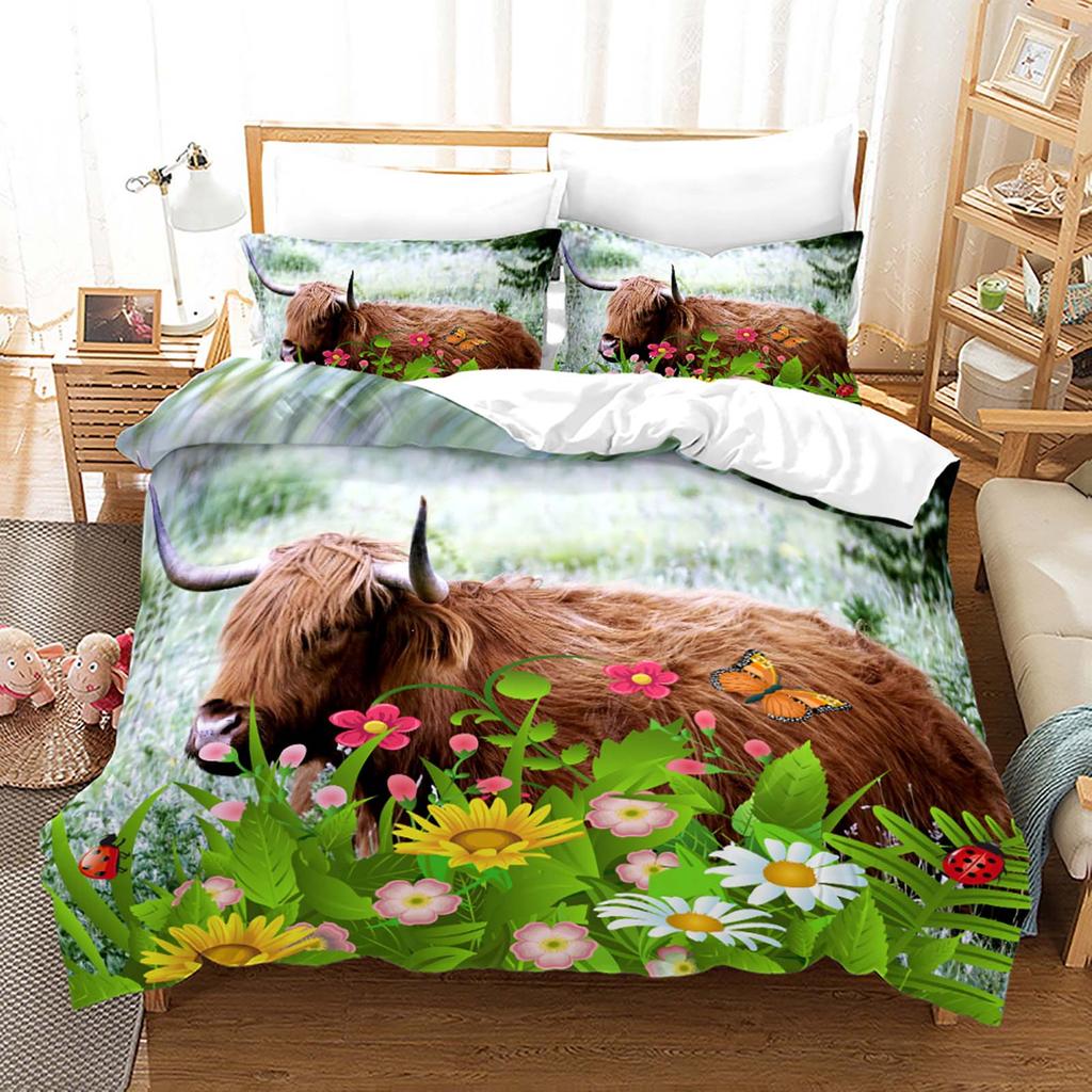 3D Yak Bedding Set King Queen Down Duvet Cover Pillowcase 2/3pcs Animal Bed Cover Soft Quick Drying Home Textile Gift