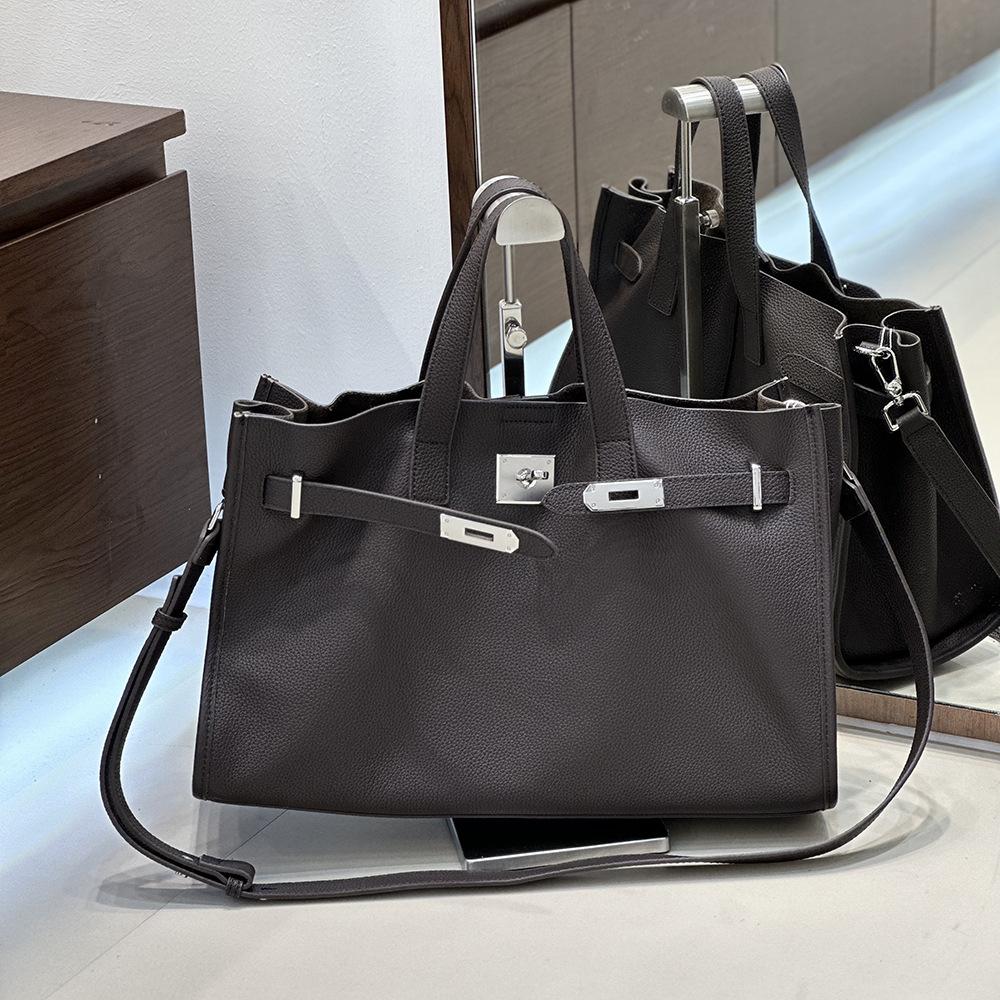 Hochwertige Aktentasche aus weichem Leder, horizontale Version für Damen, echte Ledertasche, große Kapazität, Achseltasche und Einkaufstasche für den Weg zur Arbeit