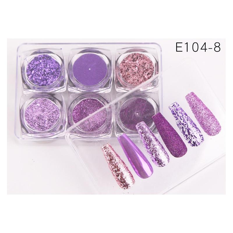 6 ks nail art třpytivý prášek na zdobení nehtů lesknoucí se pigmentové vločky flitr nail art dekorace