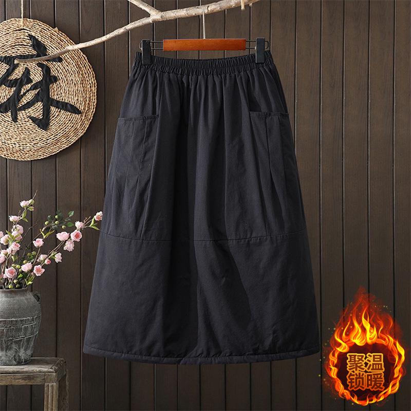 Ретро стеганая юбка А-силуэта большого размера Осень/Зима 2025: Художественный, Универсальный, Омолаживающий, Свободный крой Extra Large чёрный