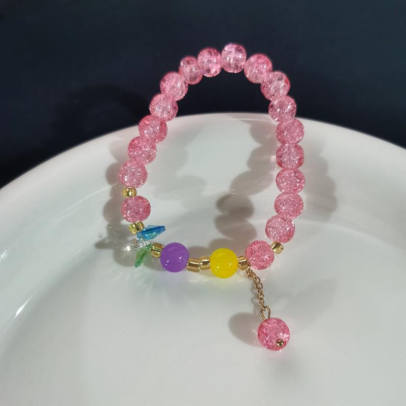 Forest Butterfly Glass Bracelet with Ice-Cracked Flower Beads