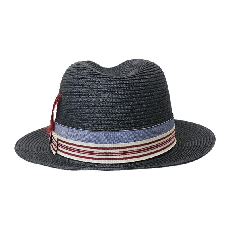 Feather Striped Bow Solid Color Men And Women Elegant British Retro Straw Top Hat