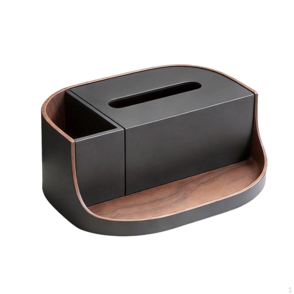 Tissue Box with Storage Compartment | Walnut WoodLook Interior, Rounded squarecornered shape,