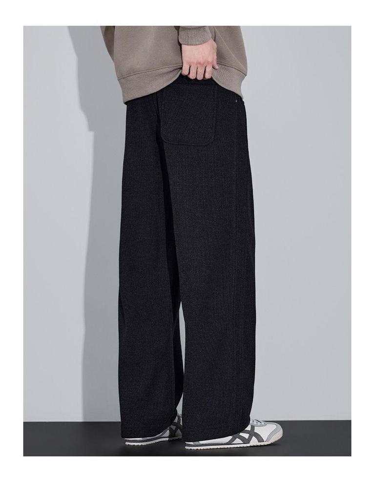 Men's Trendy Loose-Fit Velvet-Lined Sweatpants - Autumn/Winter Straight-Leg Dad Style