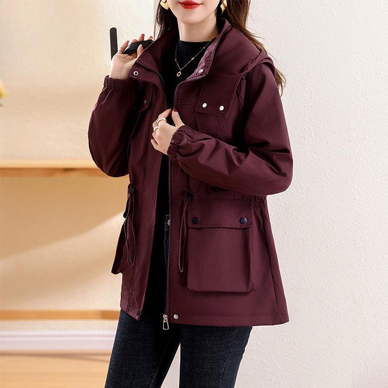 Elegant Women Hooded Trench Coat Slim Fit Spring Autumn Long Coat with Lining Casual Outerwear