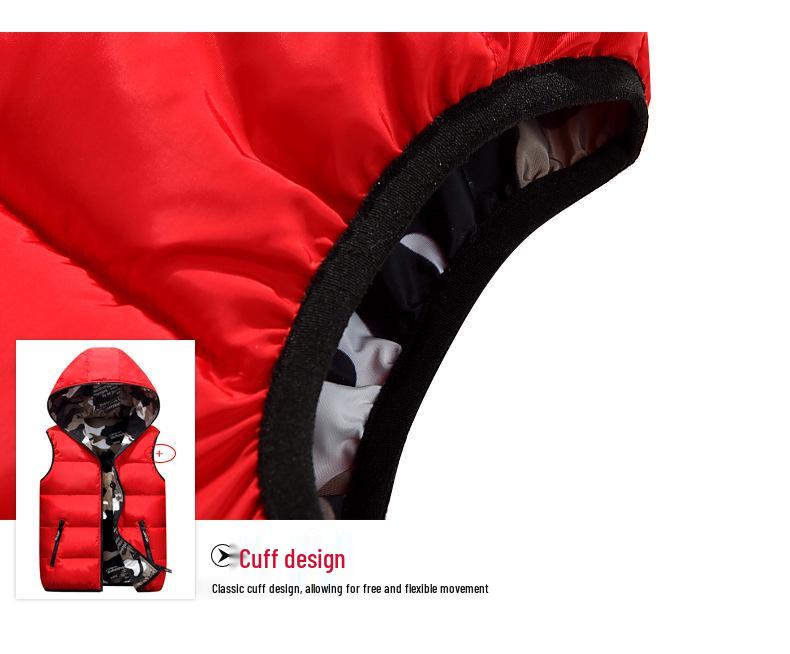 2024 New Girls' Reversible Camouflage Hooded Vest: School Uniform for Middle & Big Kids, Autumn/Winter Cotton