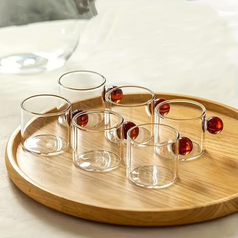 6pcs Espresso Cups Small Cup Home Glass Ball Handle Coffee Cup Tea Water Cup Heat Resistant Glass Teacups Juice Mug Table Decor