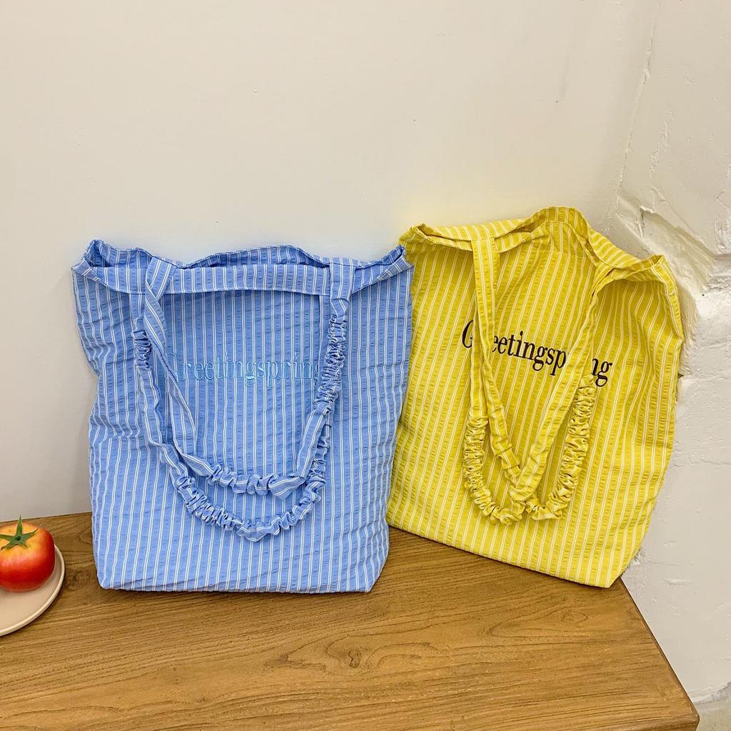 Korean-Style Retro Striped Tote Bag – Large Capacity Shoulder Bag