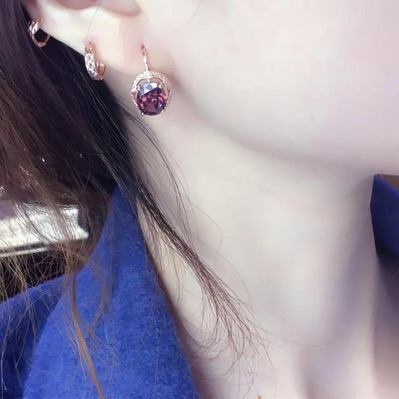 Wedding Ruby Earings Copper Plated Rose Gold Inlaid Oval Zircon Earrings for Women Engagement Zircon Gift