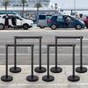 Crowd Control Stanchion, 8 Pieces Stanchion Set, with 6.6 ft/2 m Black Retractable Belt, Black Crowd Control Barrier w/Concrete and Metal Base, Easy
