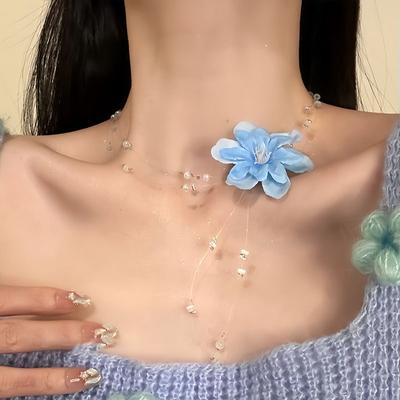 Opalperlen-Stoffblumen-Anhänger-Halskette Nische Süßes Temperament Mode Vielseitig Hoher Sinn Exquisites Halsketten