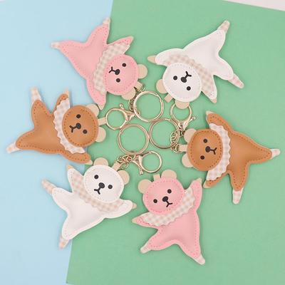 Cute Kawaii Dancing Ballet Leather Bear Keychain for Women's Handbags