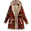 Retro Winter Fleece Hooded Jacket for Women Warm Long Loose Coat Plus Size Printed Outwear with Pockets