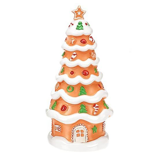 Lebkuchenhaus Weihnachtsbaum Figur Leuchtender Harzbaum in Lebkuchenhausform mit LED-Licht für Indoor-Heimparty-Dekor