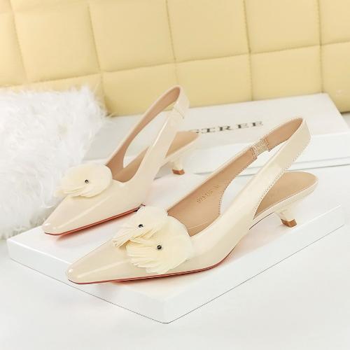 Fashion French Fashion Square Toe Flower Hollow Out Women Shoes Patent Leather Shiny Comfortable Strap Heels