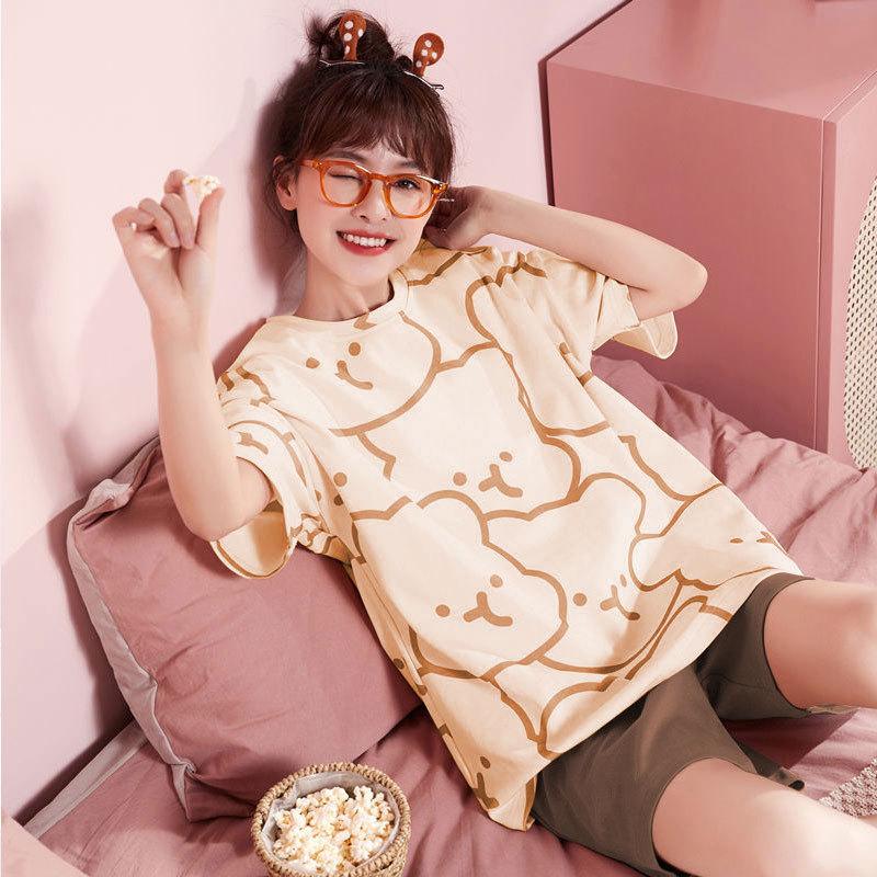Pajamas Women'S Summer Short-Sleeved Shorts Loose And Cute Cartoon Casual Can Be Worn Outside Pajamas Women'S Loungewear Set