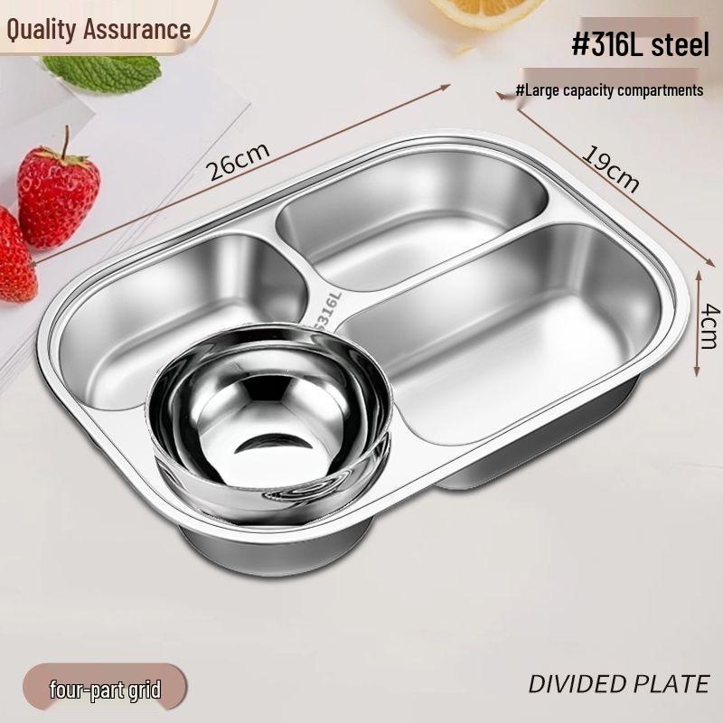 316 Stainless Steel Kids' Compartment Meal Tray for Kindergarten & Home Use