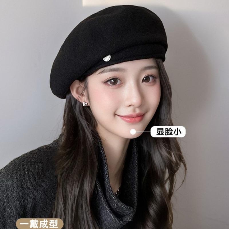 Australian wool beret, women's autumn and winter new high-end face-showing small Korean hat, temperament versatile painter hat