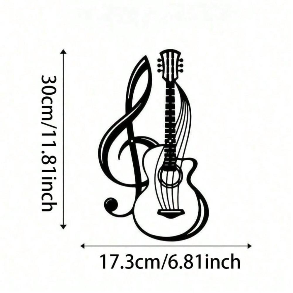 1pc Black Metal Music Note Guitar Wall Decor, Iron Art Hanging for Living Room, Bedroom, Cafe, Farmhouse Theme, Housewarming/Birthday Gift