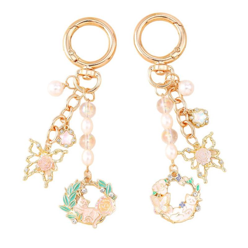 Cute Enamel Garland Keychain Women Girls Flowers Key Ring Pendants Handbag Decor Diy Handmade Jewelry Gifts