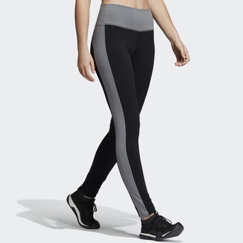 Adidas Color Block Breathable Tight Sports Long Pants Women Bottoms Black CV8426