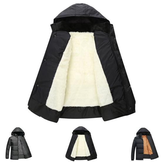 Winter Down Coat Solid Color Stand Collar Plush Highly Warm Zip-up Men Jacket for Outdoor