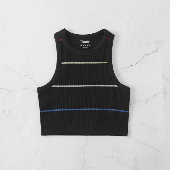 Damen Gestreiftes Tanktop Ärmellos Rundhalsausschnitt Slim Fit Weste Sommer Gerippt