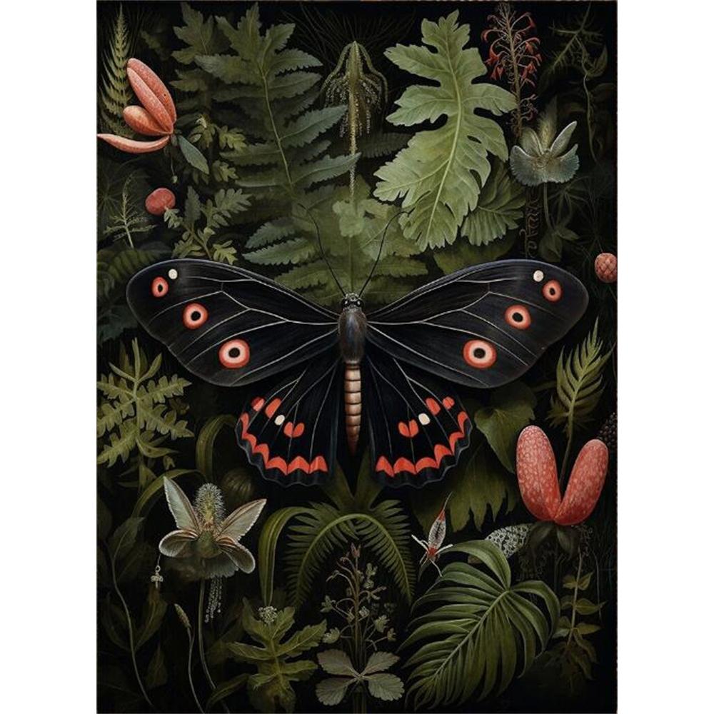 Forest Animals Butterfly Bat Plants Flowers Canvas Wall Art Nature Diamond Painting Decor Vintage Dark Skeleton Pumpkin Halloween