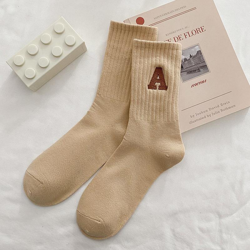 Women's Winter Warm Socks Kawaii Plush Letter A Ladies Sleep Socks Korean Style Fashion Solid Color Harajuku Unisex Socks
